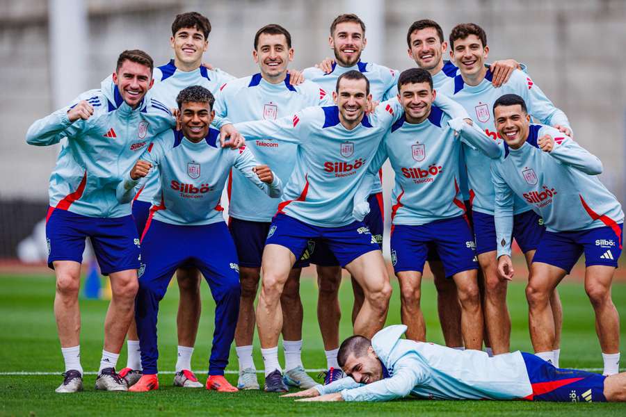 Jogadores espanhóis no treino de terça-feira em Las Rozas