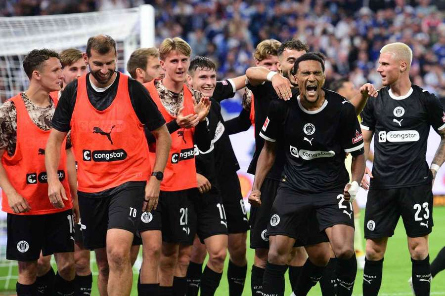 St. Pauli celebrate scoring against Hamburger SV St. Pauli celebrate scoring against Hamburger SV