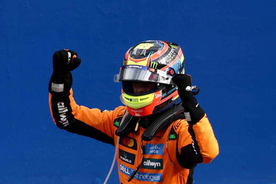 Piastri celebrates his race victory Piastri celebrates his race victory