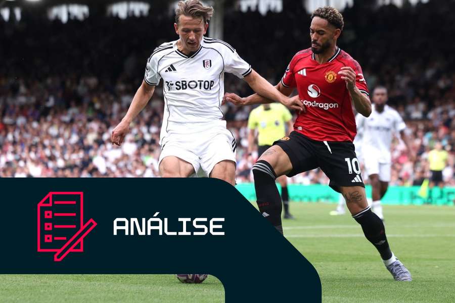 Sander Berge, do Fulham, com Matheus Cunha, do Manchester United