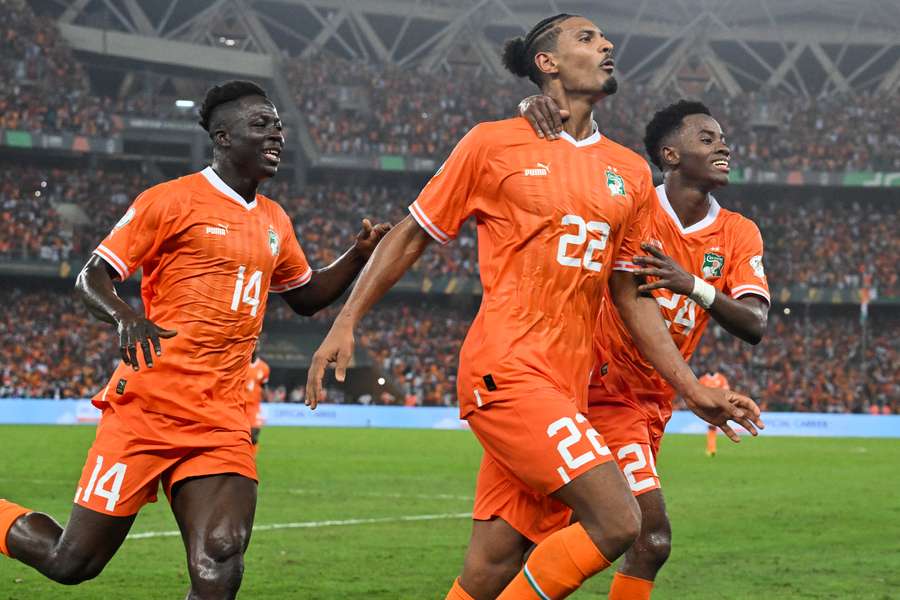 Sebastien Haller celebrates his winner for Ivory Coast