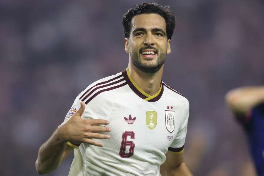 Mikel Merino celebra su segundo gol con España en Split