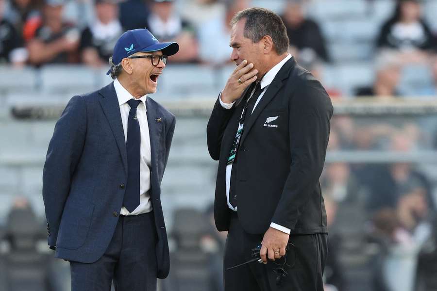 Head coaches Les Kiss (Australia) and Dave Rennie (New Zealand) share a laugh at Eden Park. Head coaches Les Kiss (Australia) and Dave Rennie (New Zealand) share a laugh at Eden Park.