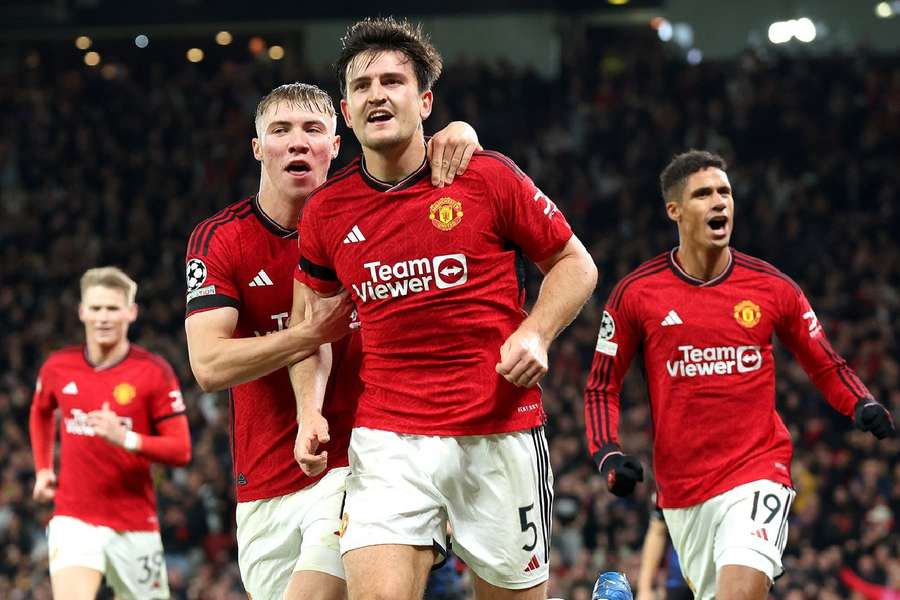 Maguire comemora o seu golo contra o Copenhaga