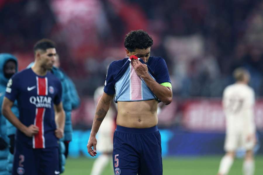 Marquinhos y el PSG tras la derrota contra el Bayern.
