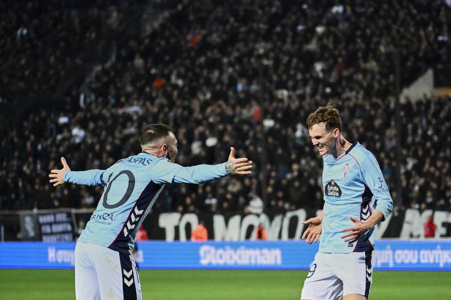 Goalscorers Iago Aspas and Williot Swedberg celebrate
