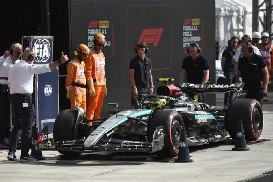 Hamilton in the pit lane 