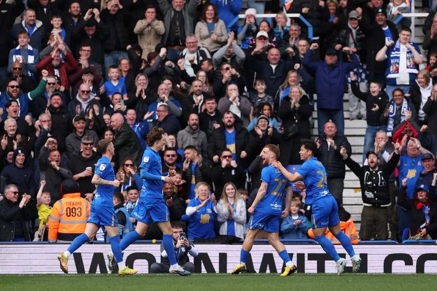 Carlos Vicente of Birmingham City celebrates scoring his team's first goal with teammates 