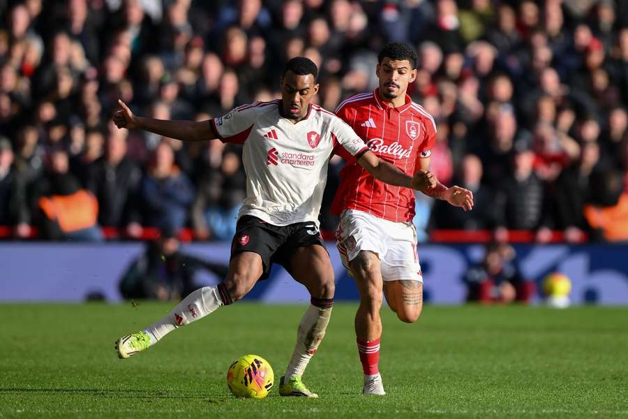 Liverpool's Ryan Gravenberch is challenged by Nottingham Forest's Morgan Gibbs-White Liverpool's Ryan Gravenberch is challenged by Nottingham Forest's Morgan Gibbs-White