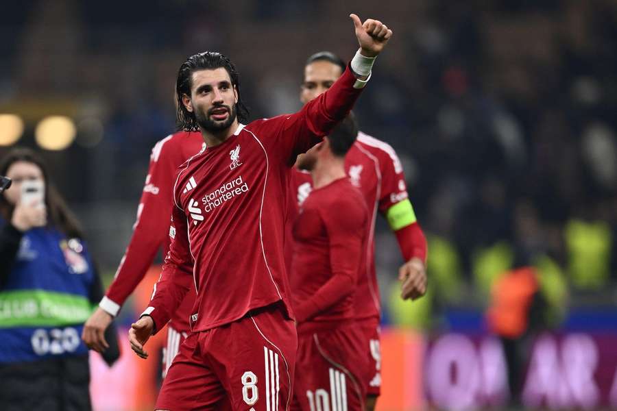 Liverpool's Dominik Szoboszlai celebrates the win against Inter Liverpool's Dominik Szoboszlai celebrates the win against Inter