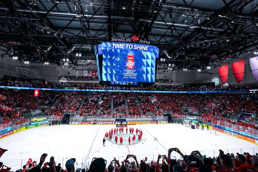 Mecz Mistrzostw Świata w Hokeju na Lodzie IIHF 2026 pomiędzy Szwajcarią a Norwegią, 30 maja 2026 r. Mecz Mistrzostw Świata w Hokeju na Lodzie IIHF 2026 pomiędzy Szwajcarią a Norwegią, 30 maja 2026 r.