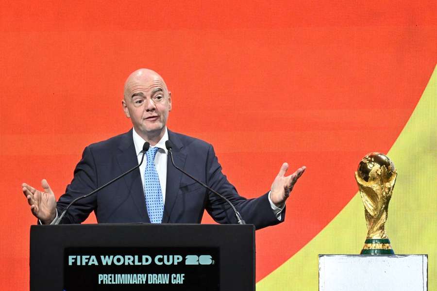 FIFA president Gianni Infantino delivers a speech during the qualifying draw for the Africa zone of the 2026 FIFA World Cup