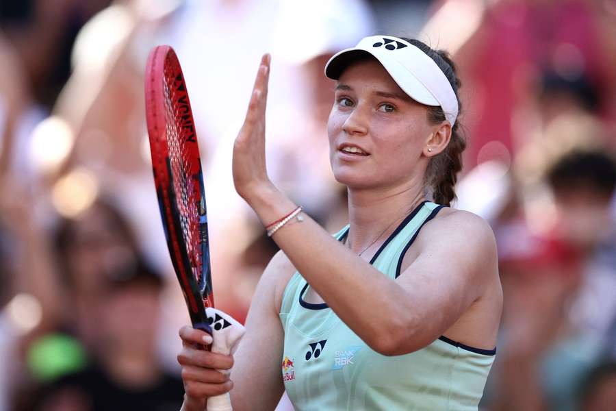 Rybakina celebrates after her win