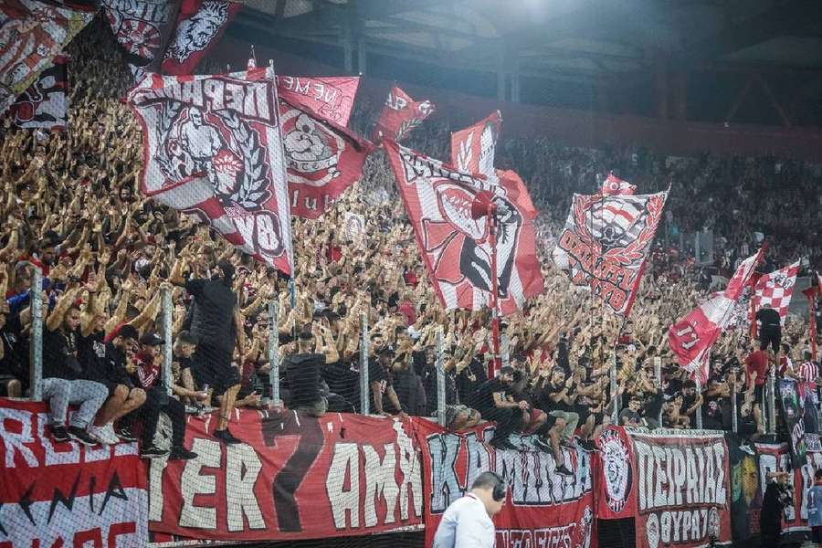 Fans of Greek club Olympiacos during a Europe League match