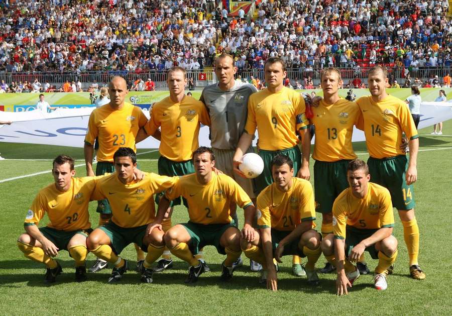 Os Socceroos antes do jogo da segunda fase do Campeonato do Mundo de 2006 contra a Itália