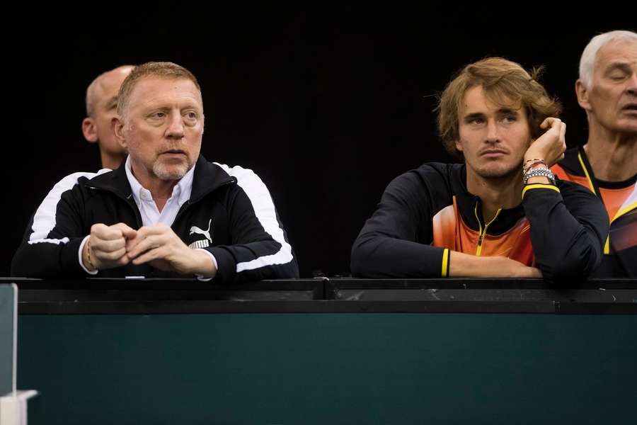 Boris Becker (l.) mit Alexander Zverev (r.) beim Davis Cup 2023.