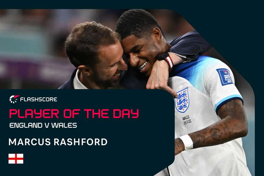 England's coach Gareth Southgate congratulates England's forward Marcus Rashford as he is substituted after scoring two goals