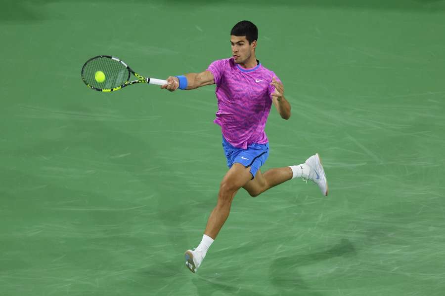 Alcaraz in action at Indian Wells
