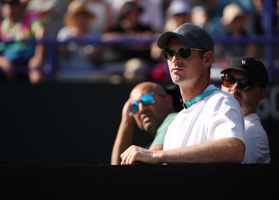Andy Murray in the coach box of Britain's Jack Draper at Eastbourne