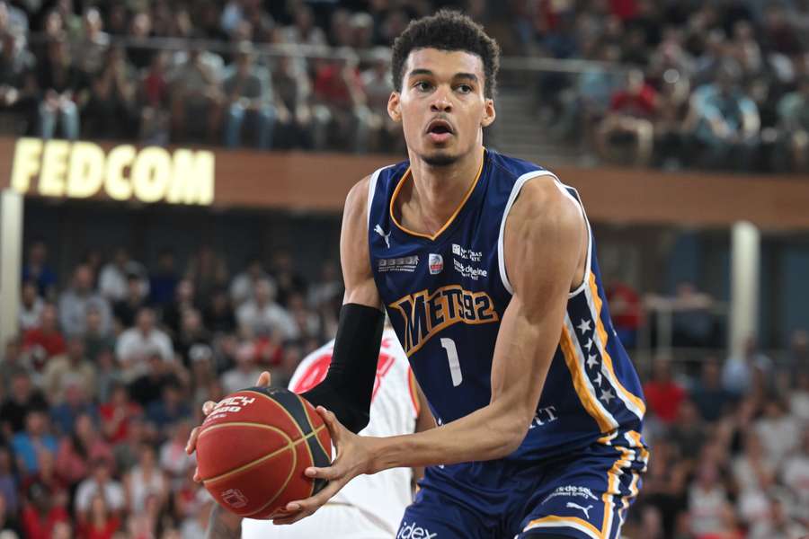 Metropolitan 92's Victor Wembanyama plays against Monaco in the French Elite basketball final playoff match