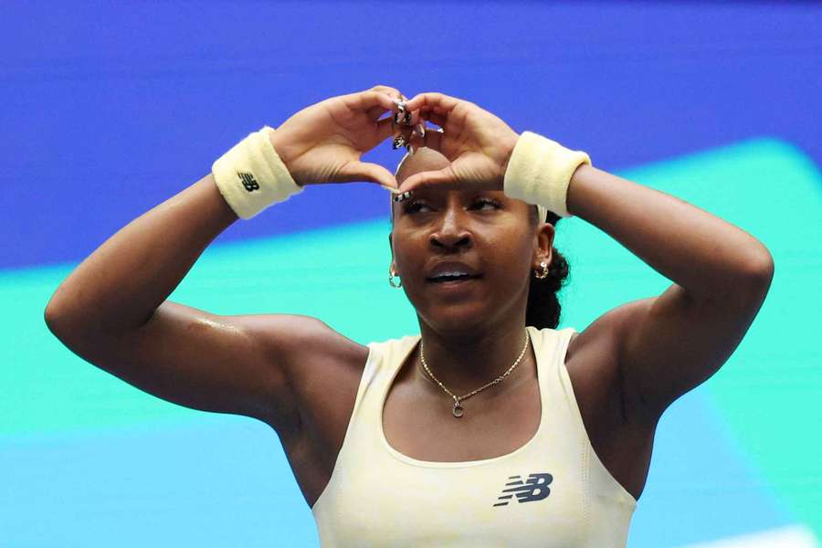Coco Gauff celebrates her spot in the semi-final