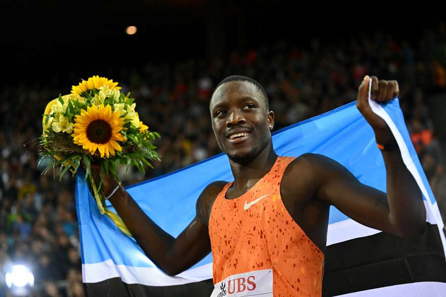 Letsile Tebogo celebrates after winning the Men's 200m final in Zurich