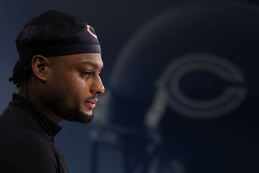 Bears safety Coby Bryant at a training camp press conference