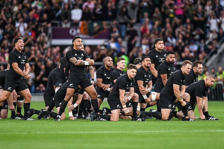 Les Néo-Zélandais le 25 août à Twickenham avant le match face aux Sud-Africains.