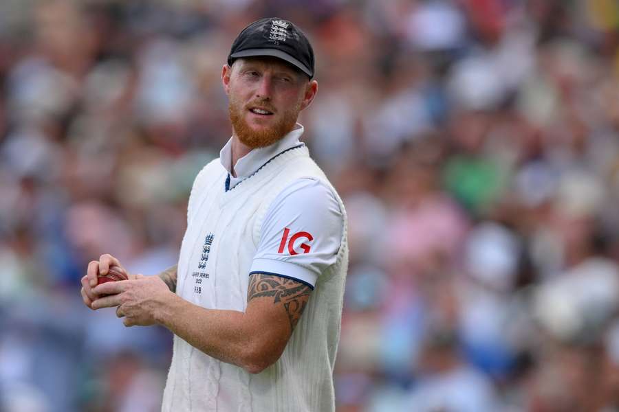 England's captain Ben Stokes returns the ball on day two of the fifth Ashes cricket Test match