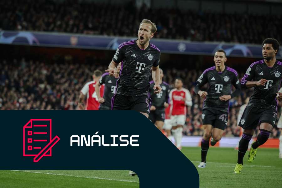 Harry Kane, do Bayern Munique, marca frente ao Arsenal na Liga dos Campeões