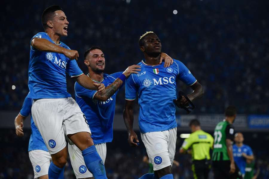 Napoli forward Victor Osimhen (R) celebrates