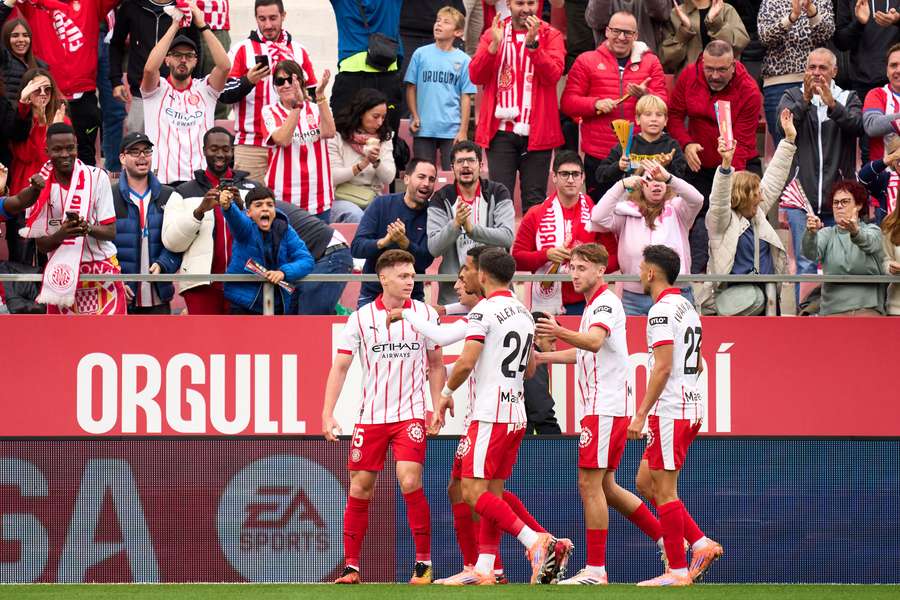 Los jugadores del Girona celebran el gol de Tsygankov Los jugadores del Girona celebran el gol de Tsygankov