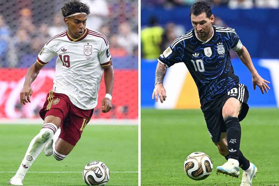 A composite image of Spain's Lamine Yamal and Argentina's Lionel Messi