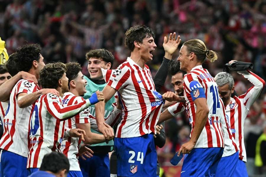 Los jugadores del Atlético de Madrid celebran su pase a semifinales de la Champions Los jugadores del Atlético de Madrid celebran su pase a semifinales de la Champions