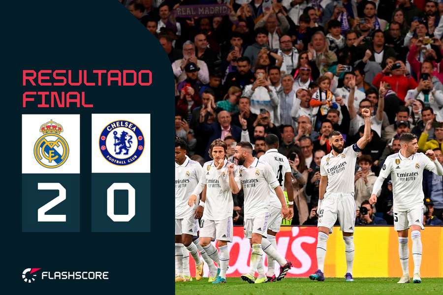 Benzema festeja o primeiro golo na receção ao Chelsea