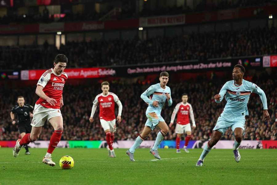 Arsenal's Declan Rice during the match against Brentford at the Emirates Stadium