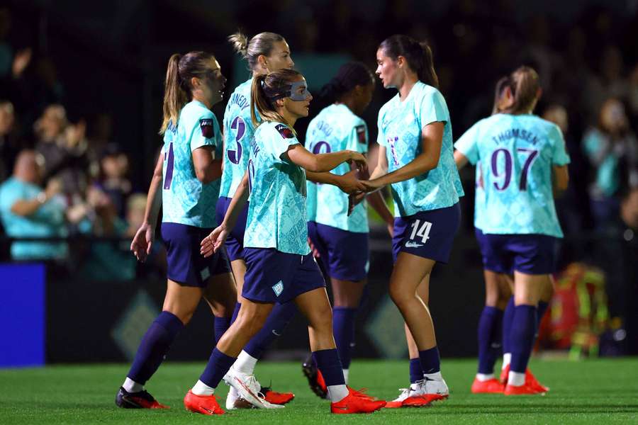 London City Lionesses' Danielle Van de Donk celebrates scoring their second goal with teammates London City Lionesses' Danielle Van de Donk celebrates scoring their second goal with teammates