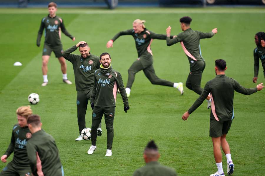 Manchester City players in training