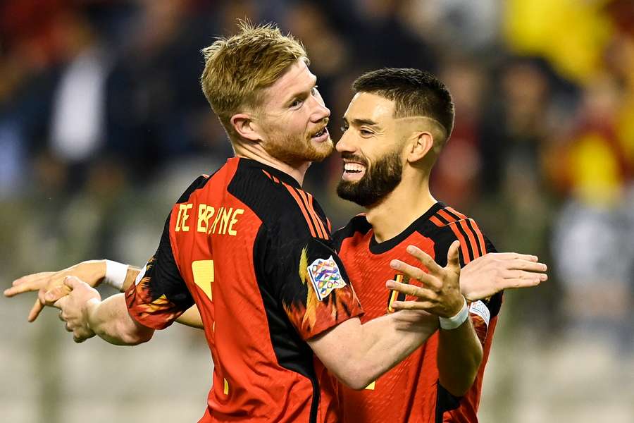 Kevin De Bruyne celebrates after opening the scoring during the Nations League League match between Belgium and Wales