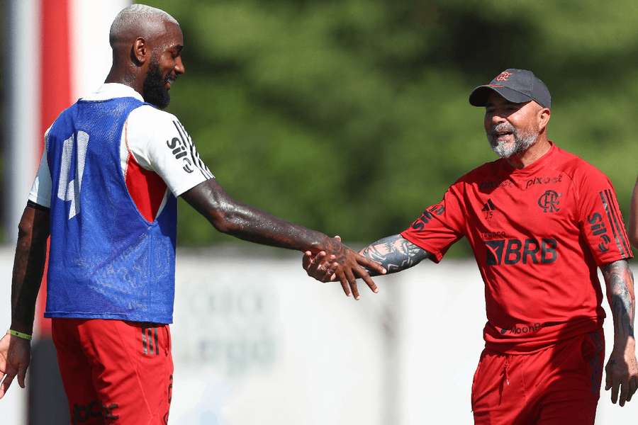 Gérson e Sampaoli no Ninho do Urubu