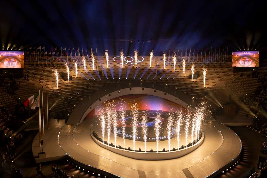 Fireworks light up the sky during the closing ceremony of the 2026 Winter Games