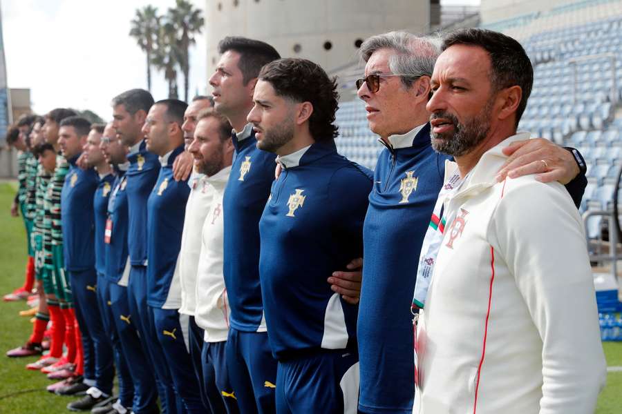 Bino Macaes, right, alongside his Portuguese coaching staff at the Under-17 World Cup Bino Macaes, right, alongside his Portuguese coaching staff at the Under-17 World Cup