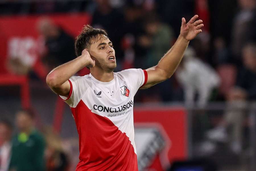 Souffian El Karouani celebrates scoring against Sheriff Tiraspol in the UEFA Europa League