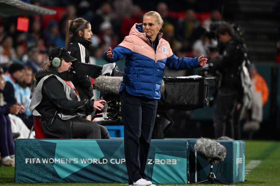 England's coach Sarina Wiegman reacts on the touchline