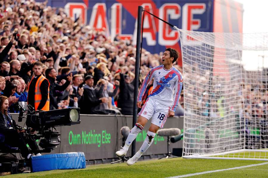 Daichi Kamada celebrates scoring Crystal Palace's equalising goal