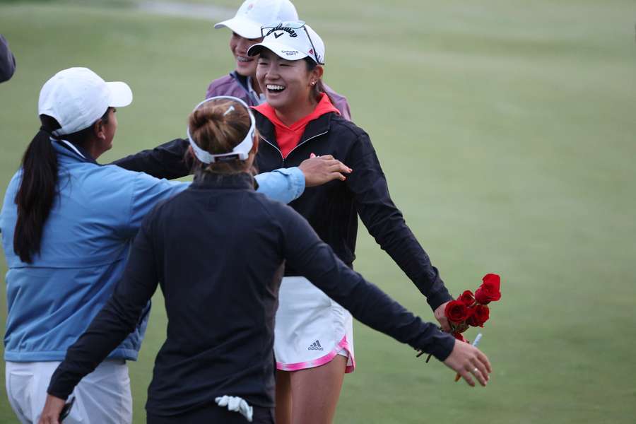 Rose Zhang bejubelt ihren Sieg beim Turnier LPGA-Turnier in Jersey City.