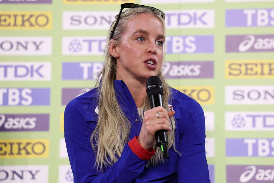 Keely Hodgkinson during a athletes press conference ahead of the World Indoor Championships