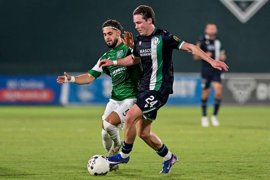Albanian side Egnatia (in green) shock Shamrock Rovers in the UEFA Europa League qualifiers.