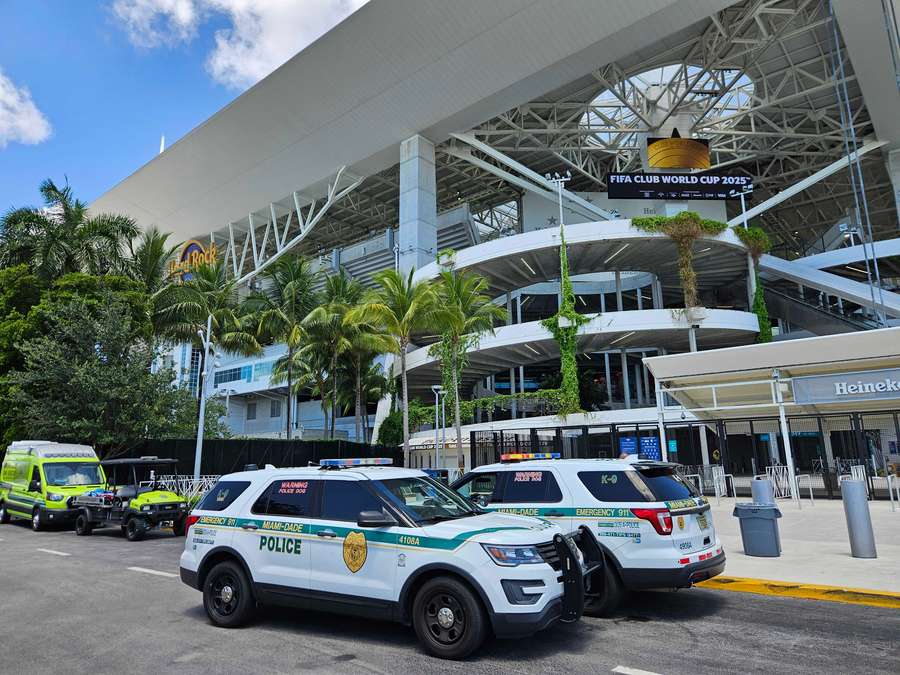 Police guarded the turnstiles to the Hard Rock Stadium on Monday Police guarded the turnstiles to the Hard Rock Stadium on Monday