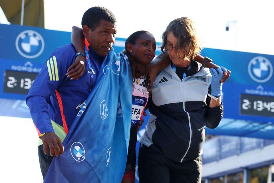 Assefa après le marathon dimanche.